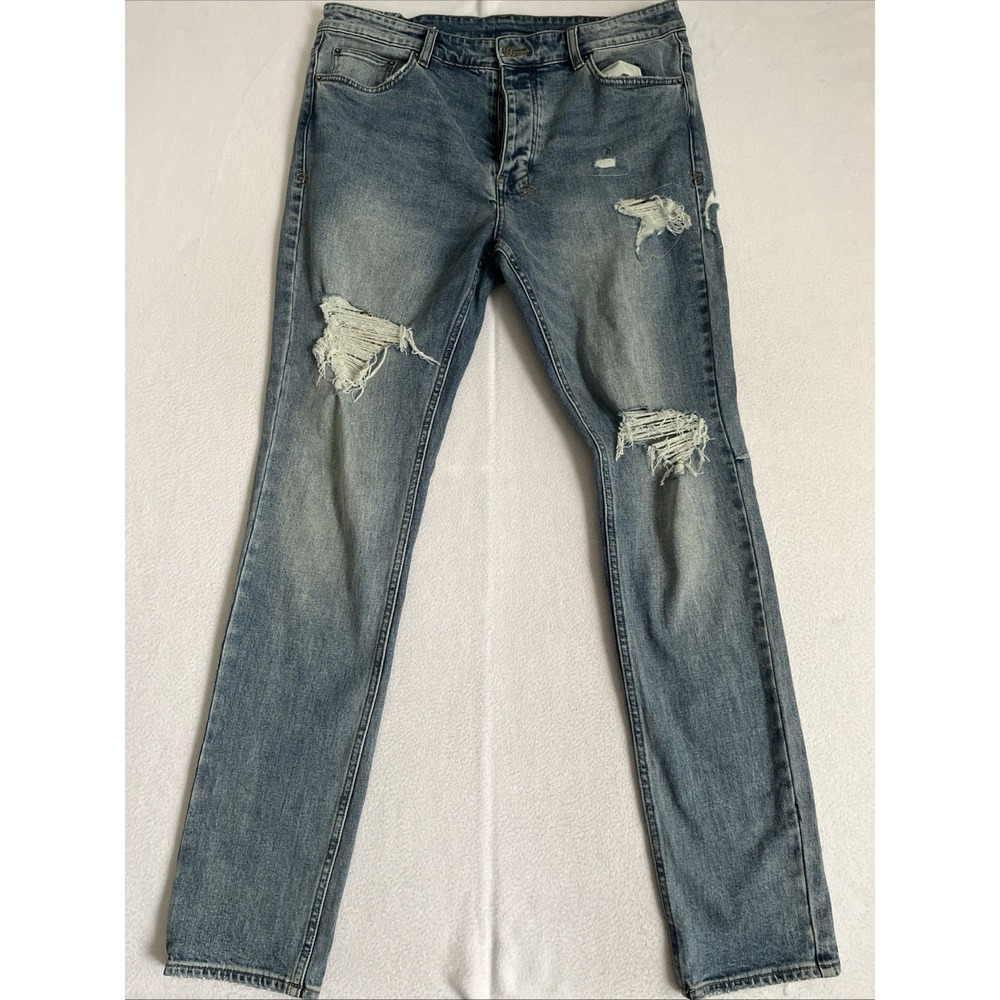 Ksubi Chitch Jungle Patch Jeans Mens 36 Slim Fit Distressed Blue 5000006111
